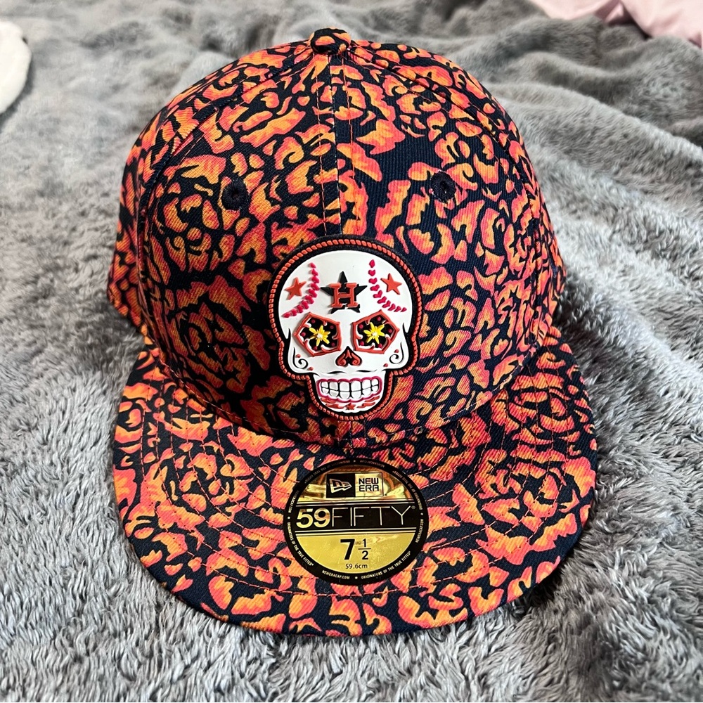 New Era Día de los Muertos Houston Astros Logo Skull Cap -Orange and Black - 7.5